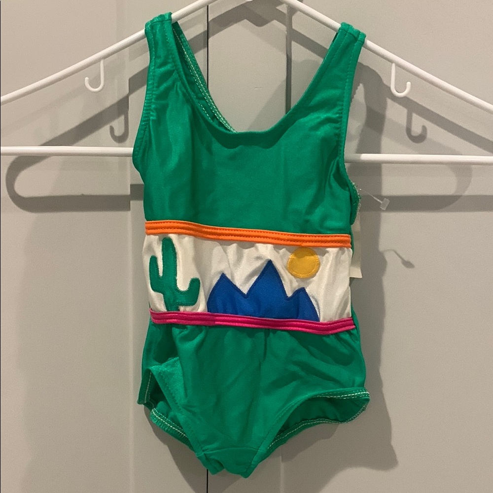 NWT Vintage Florence Eiseman Green and Orange Desert Design Kids Swimsuit